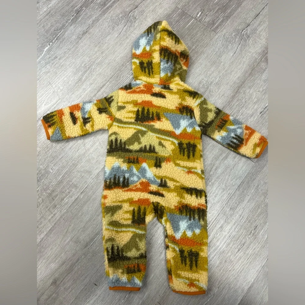 Old Navy 12-18m Yellow Mountain Print Hooded Fleece One-Piece